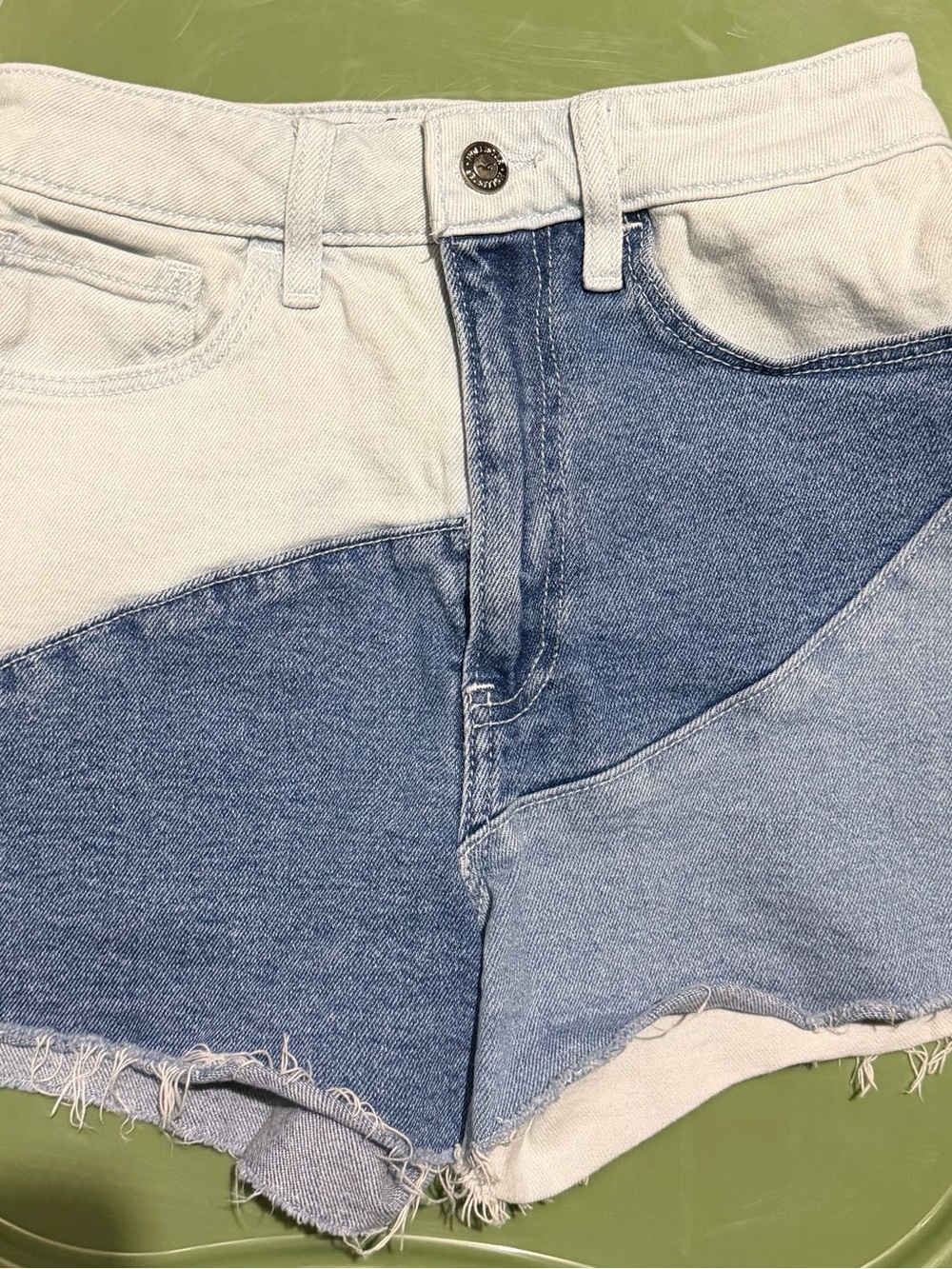 Hollister Two-Tone Light & Medium Blue Patchwork Denim Shorts